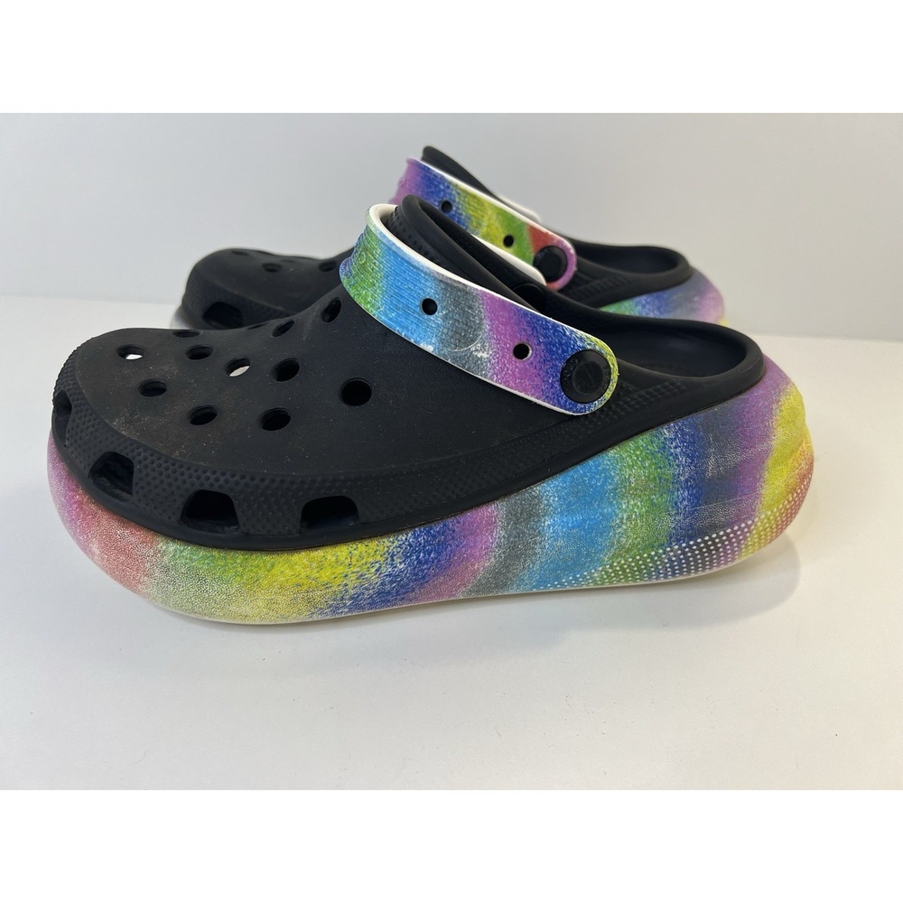 Crocs Classic Crush Spray Tie Dye Platform Clog Mens 5 /Women 7 Black Rainbow